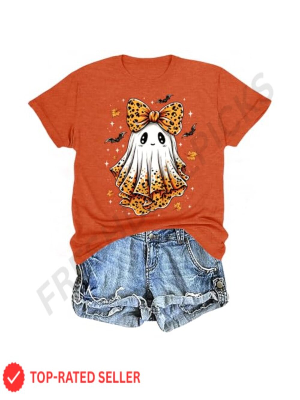 Cute Ghost Graphic Tee Short Sleeve Crew Neck Casual Halloween Top